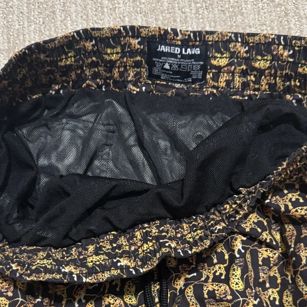 Jared Lang Mens M Black Animal Print Hybrid Swim Trunks Mesh Lined Board Shorts